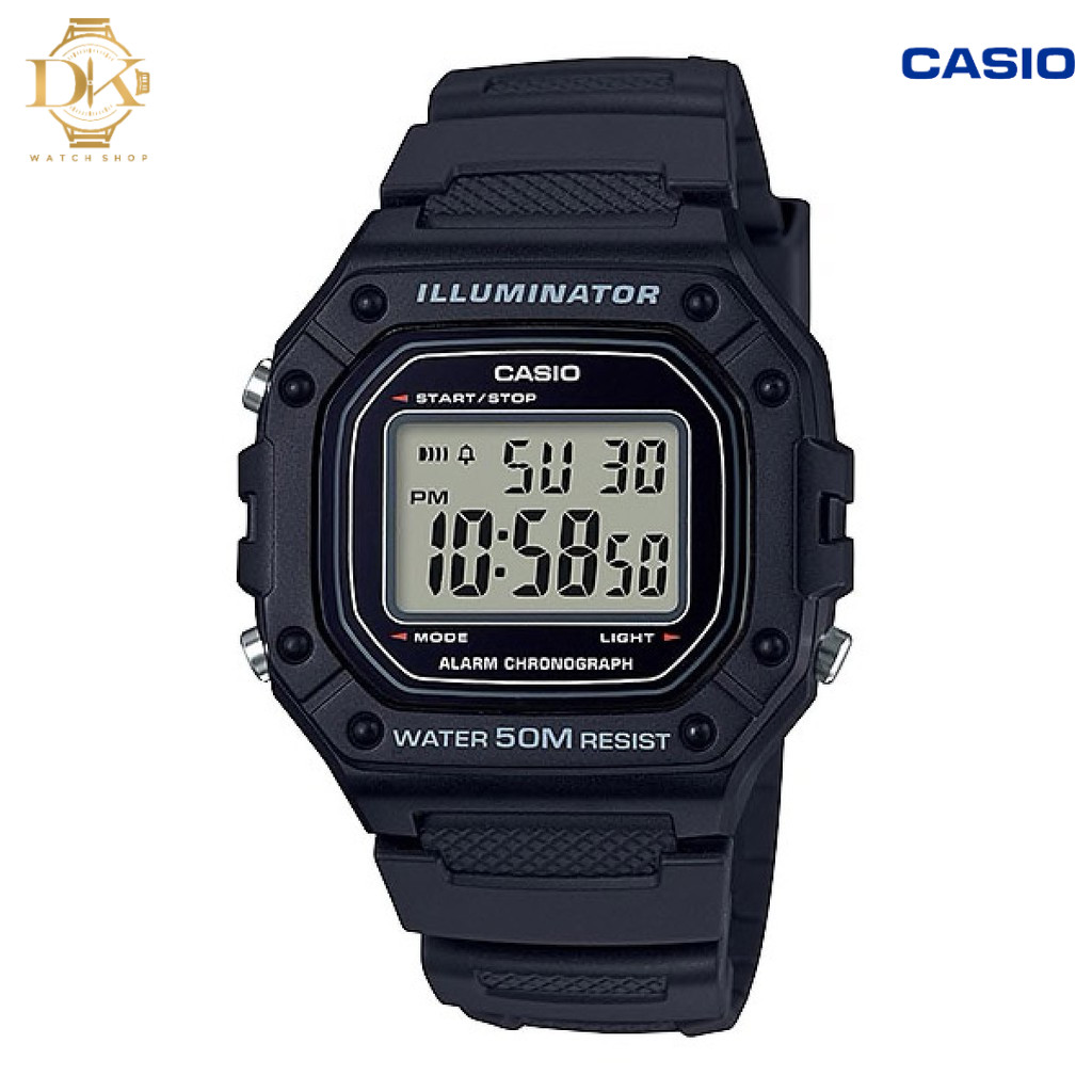 Casio Watch for Unisex W 218H 1A Black Rubber Strap 50m Digital