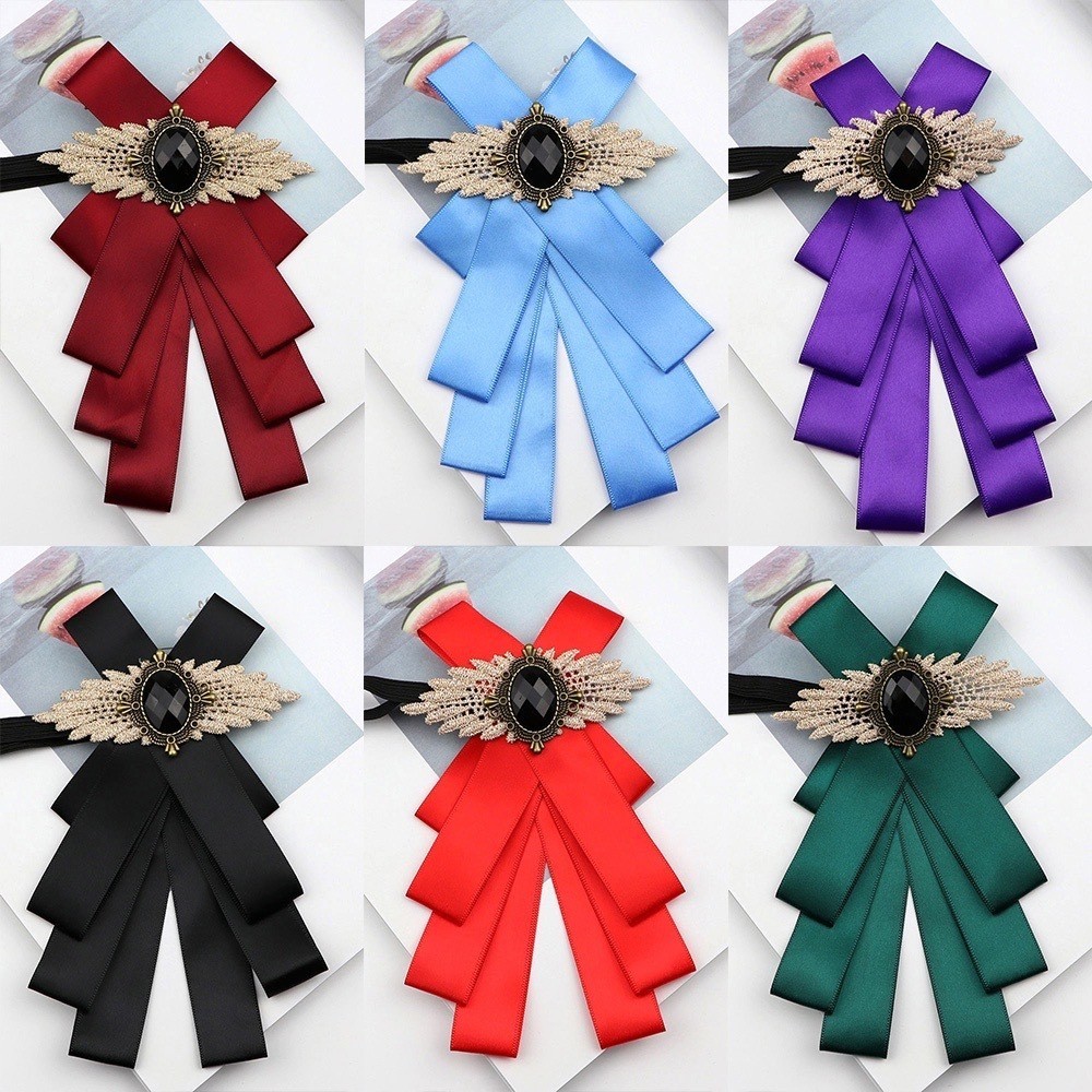 Adjustable Bow Tie Rhinestone Solid Ribbon Polyester Necktie Lapel Pin ...