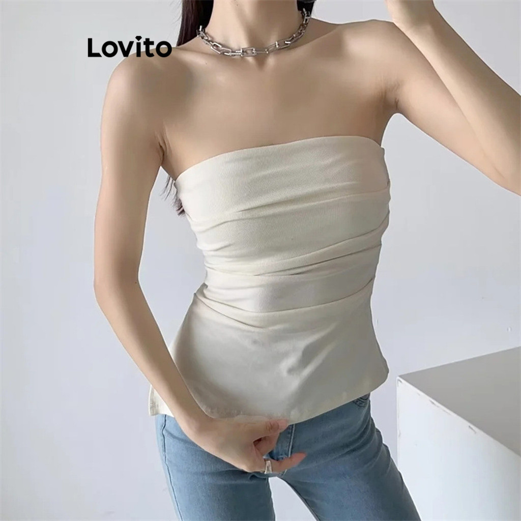 Lovito Women Casual Plain Cold Shoulder Split Asymmetrical Tank Top ...