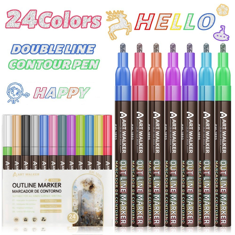 8/12/24 Colors Outline Marker Pen Set Double Line Pen Metallic  Highlighter for Journal Planner School Supplies Art Drawing