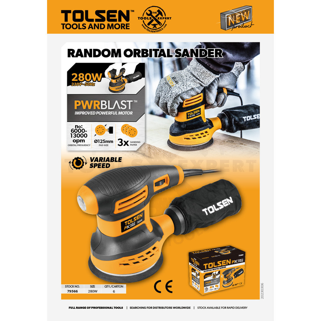 Tolsen Random Orbital Sander [ONLINE EXCLUSIVE] w/ 4 Free Accessories ...
