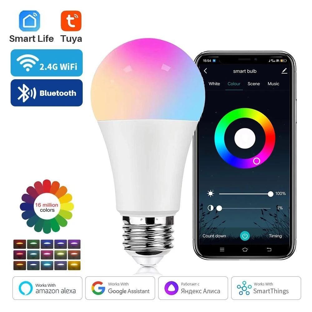 Smart LED Bulb with Application Control, Tuya Bluetooth E27 RGB Bulb ...