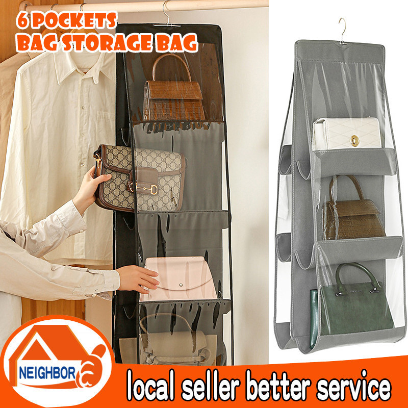 Bag Storage Holder 6 Pockets Hanging Rack Organizer Hanging Bag Dust ...