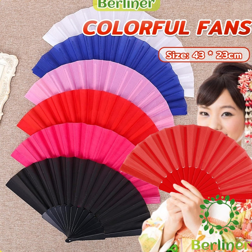 Berliner Plain Solid Color Plastic Handheld Folding Hand Fans | Shopee ...