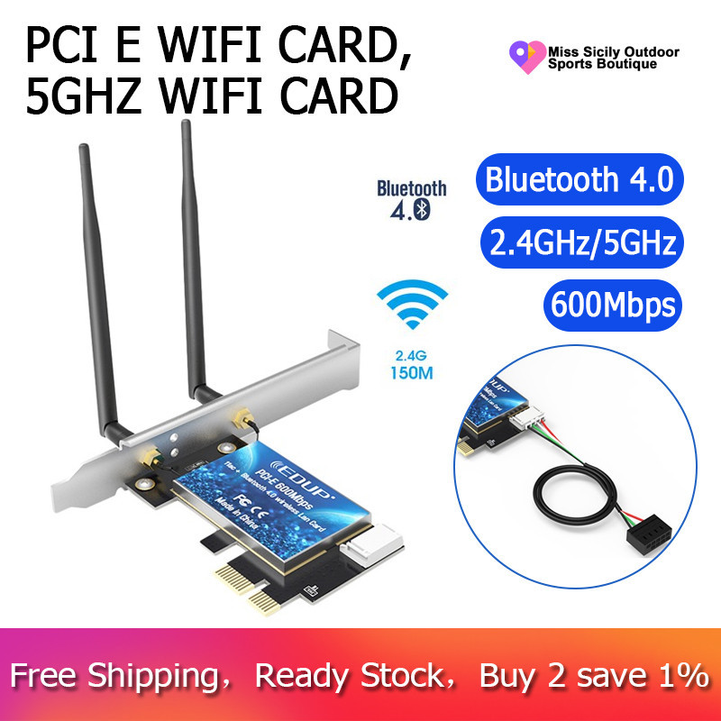 EDUP PCI-E 600Mbps WiFi Card Bluetooth 4.0 Adapter 2.4GHz/5GHz Dual ...