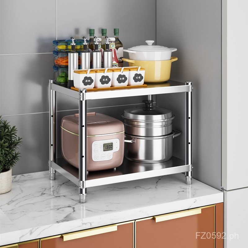 Two-tier Countertop Shelf Stainless Steel Kitchen Workbench Shelf cs ...