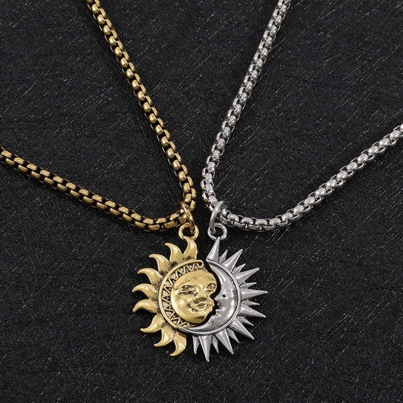 T Titanium Steel Sun Moon Asymmetric Couple Necklace Fashion Shopee