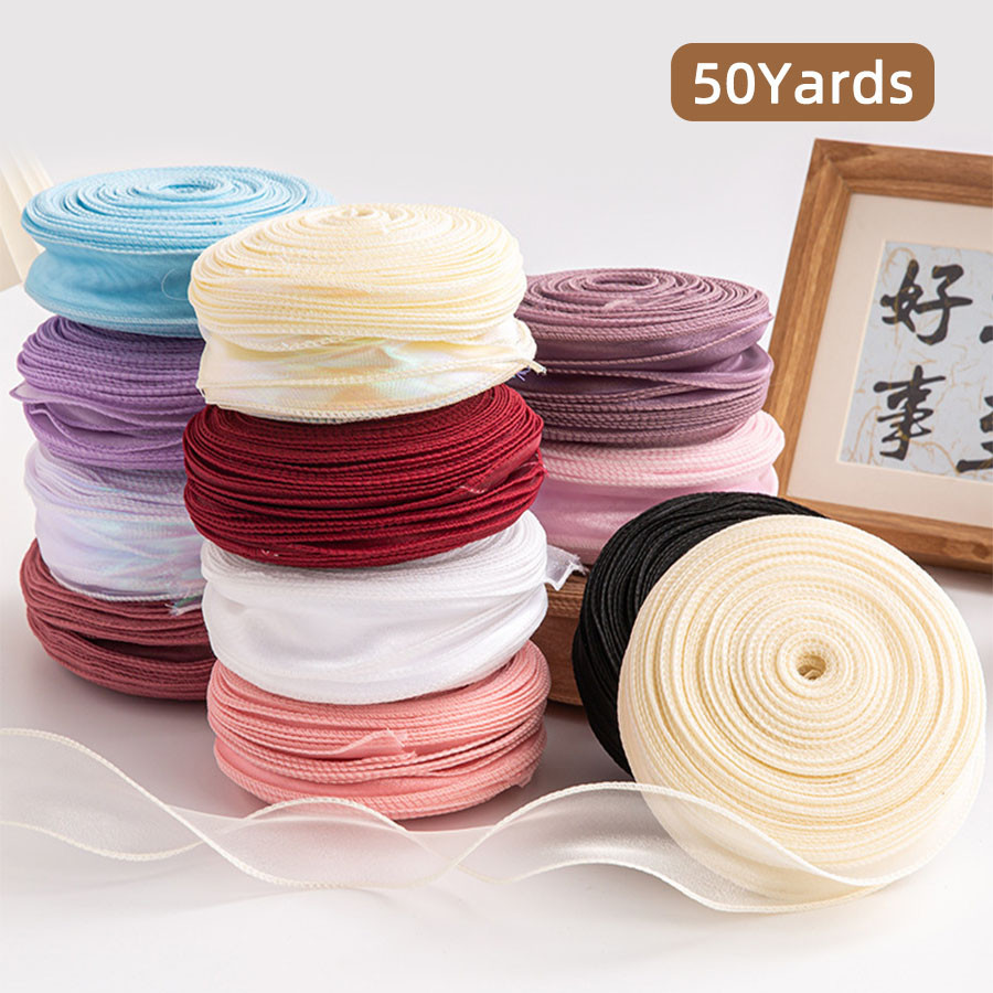 50Yards/roll 4cm Sheer Chiffon Ribbon Organza Satin Ribbons For Gift ...