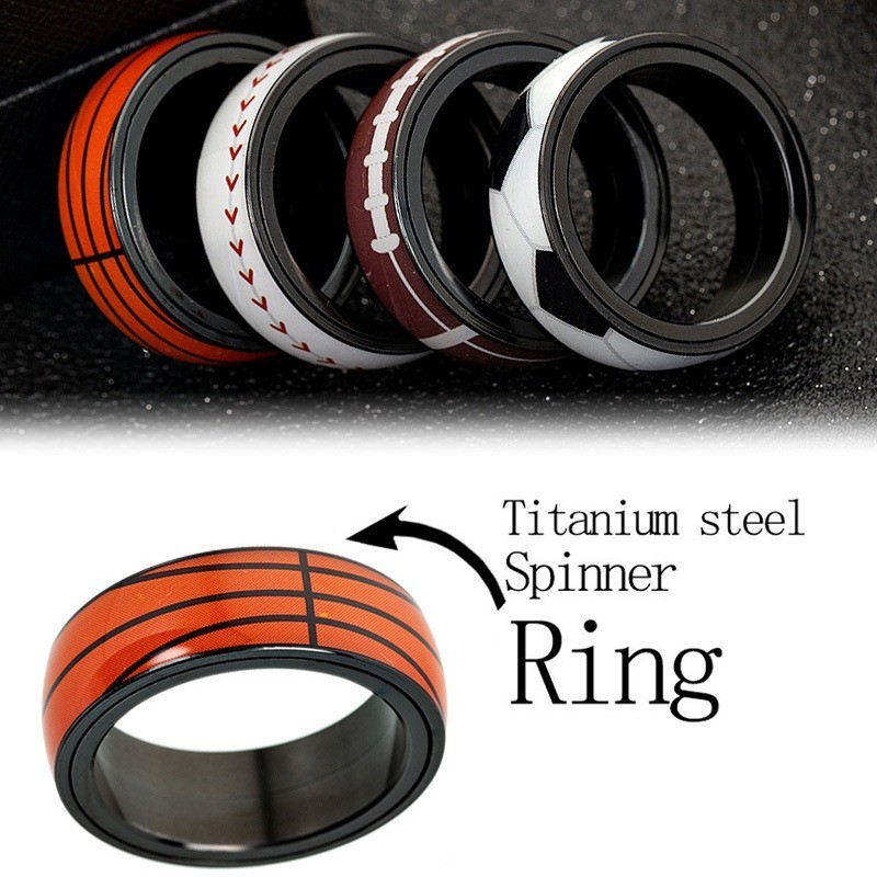 Jewelry Sports Ball Rings Titanium Steel Men Finger Ring Enamel ...