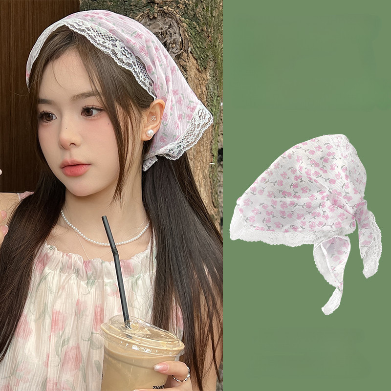 Triangle Floral Printed Turban Head Kerchief Lattice Hair Bandana ...