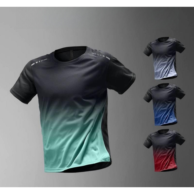 Men s Style Short Sleeve Sports DRI FIT Short sleeve T shirts Gradient color Shopee Philippines