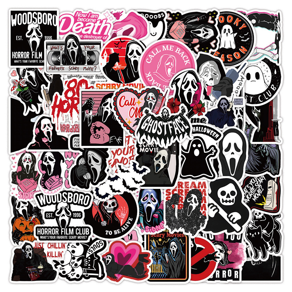 Kawaii Death Sticker Set 50pcs - Spooky Goth Doodle Labels for Tech ...