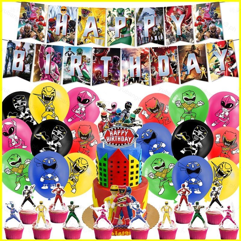 yub1 POWER RANGERS Theme kids birthday party decorations banner cake ...