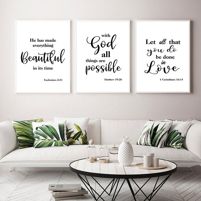 Modern Black White Bible Quotes Canvas Art Poster Simple Wall ...