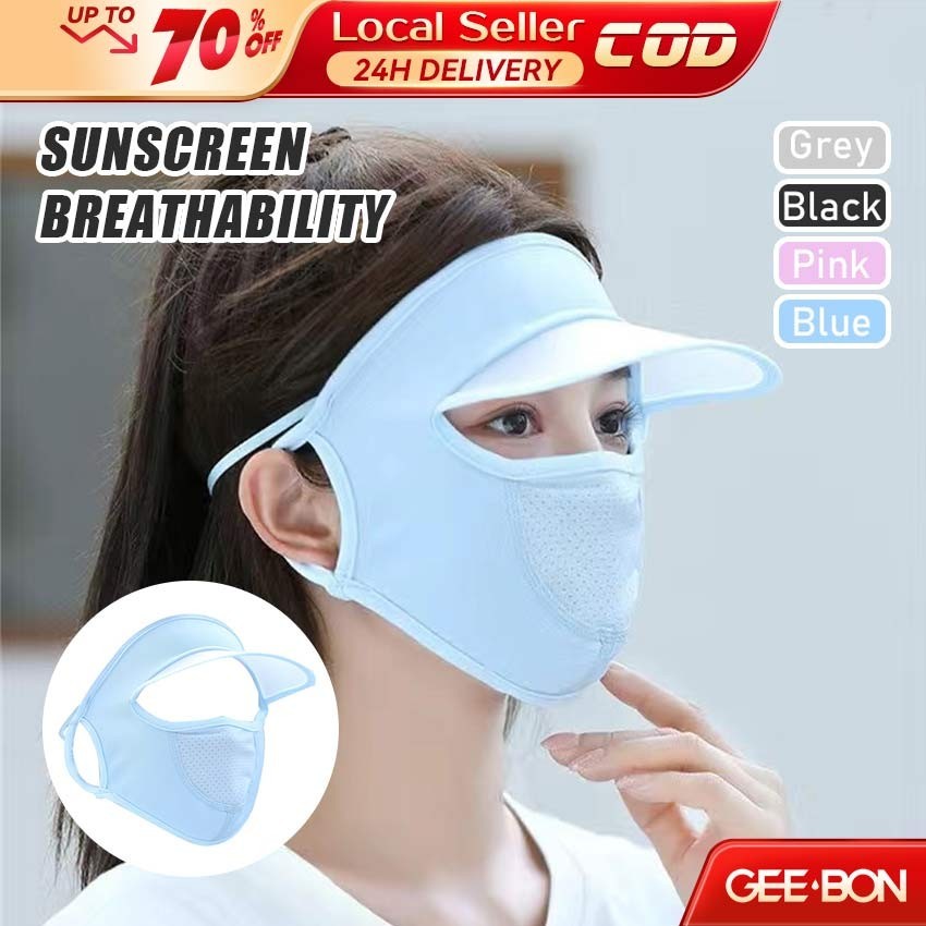 GEEBON Breathable Sunscreen Mask With Hat Brim Ice Silk Sunshade Men ...