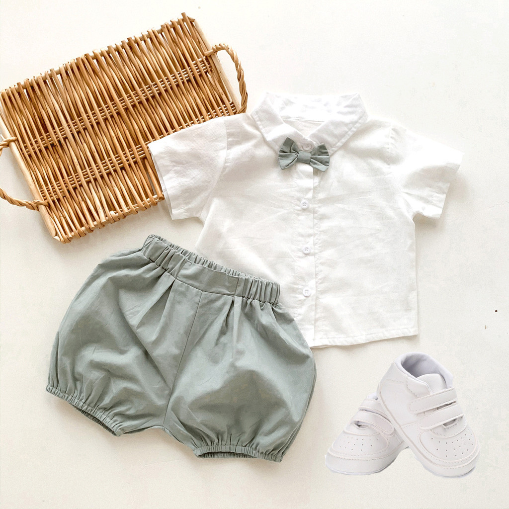 Clothes for Baby Boy 0-12 Month 2pcs Bowtie White Shirt+shorts ...