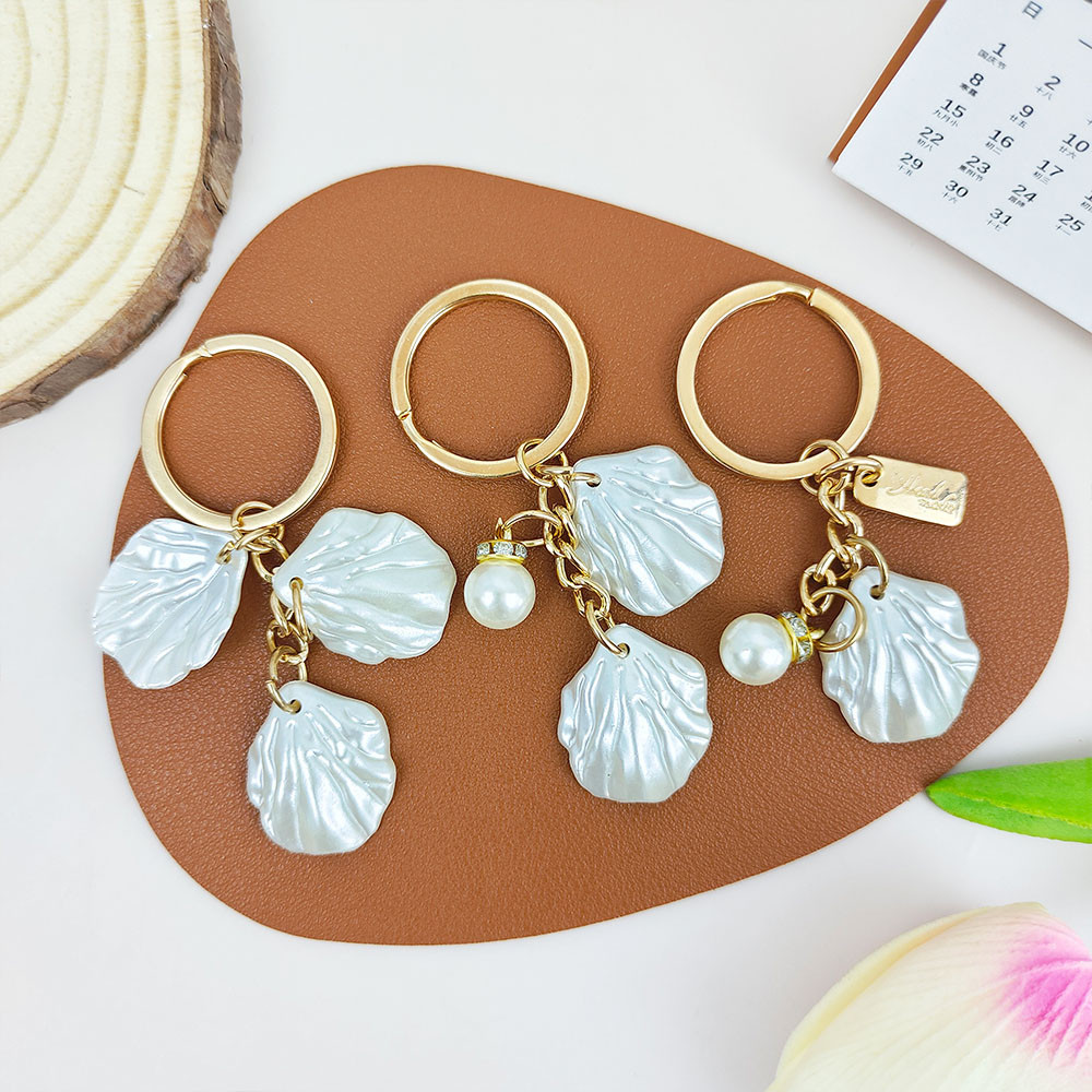 Fashion Shell Shape Key Ring Elegant Imitation Pearl Keychains With ...