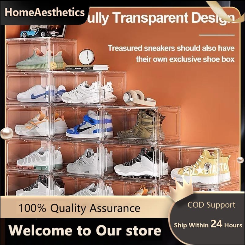 Acrylic Shoe Box Magnetic Transparent Side Drop Front Stackable Large ...