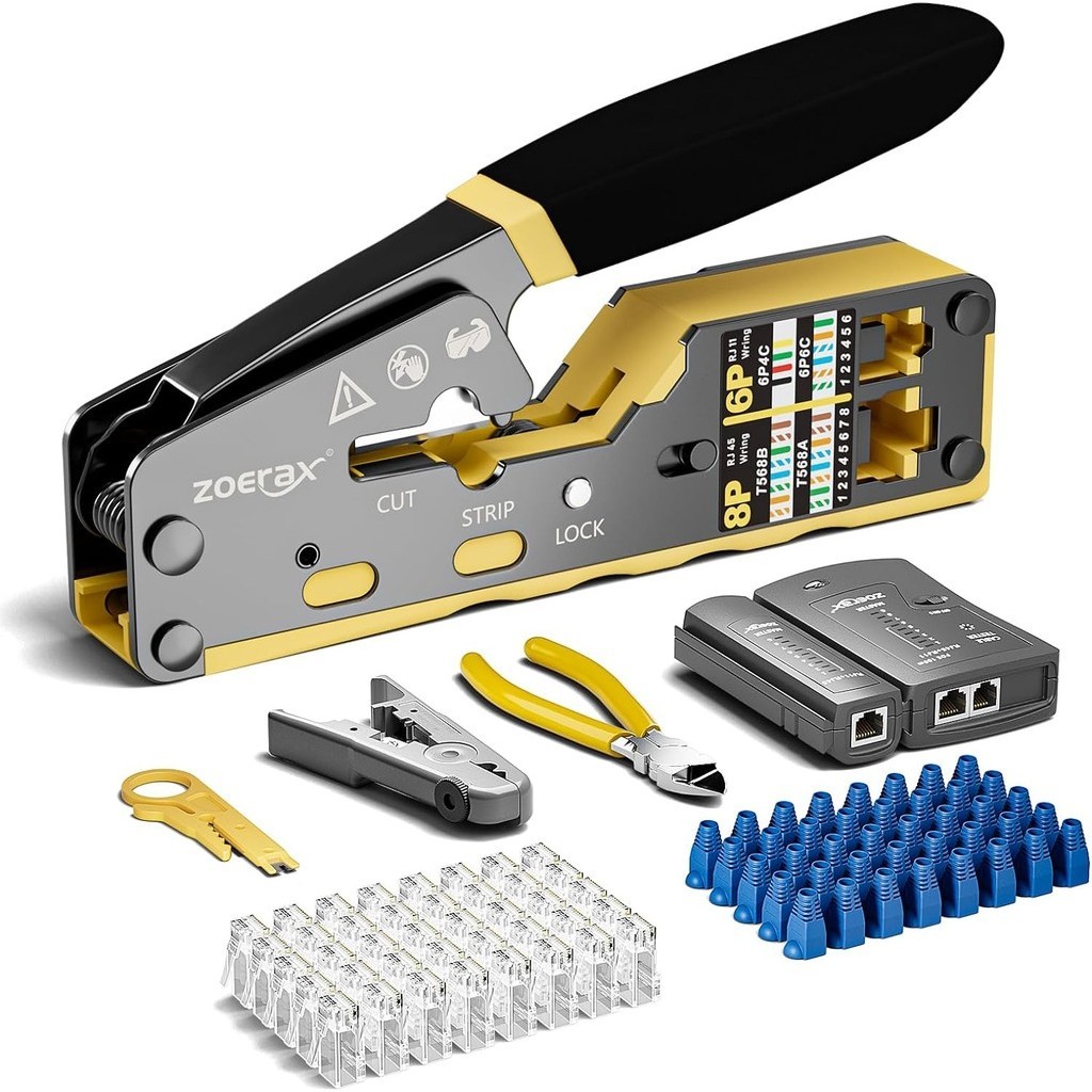 Zoerax RJ45 Crimp Tool Kit, Network Crimping Tool Repair Kit With Cable ...