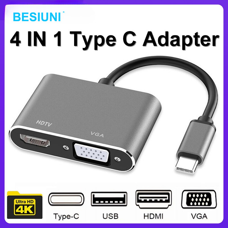 USB C Adapter To HDMI VGA, Type Thunderbolt Dual OTG Monitor Compatible  With Mac Air/Pro, iPad Nintendo
