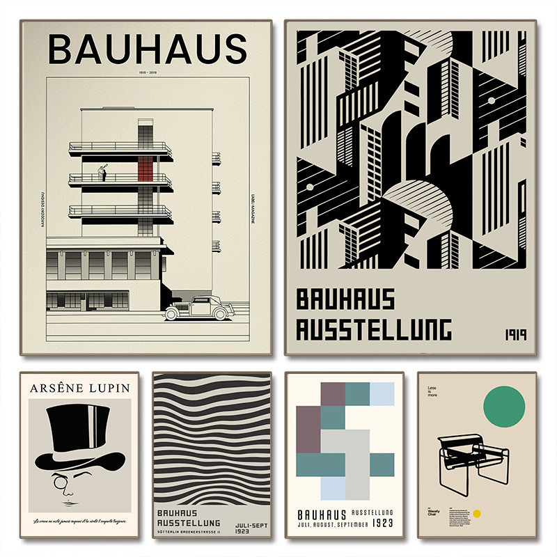 Black and White Bauhaus Minimalist Dark Series Poster Abstract Square ...