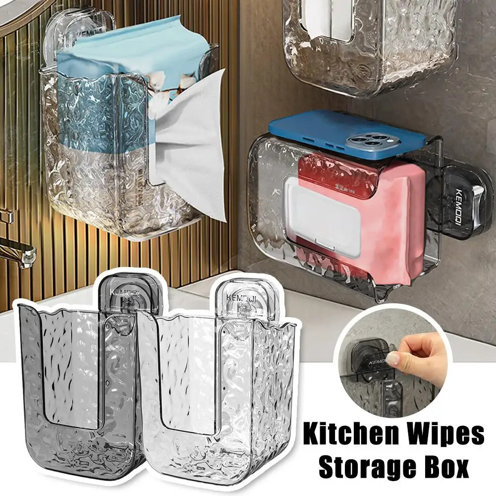 Suction Cup Wet Wipes Storage Box Punch-Free Bathroom Storage Wipes ...