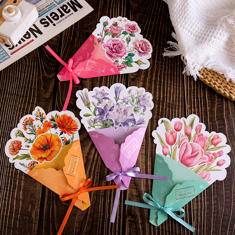 Gilt Floral Bouquet 3D Postcard with Ribbon DIY Greeting Card Love ...