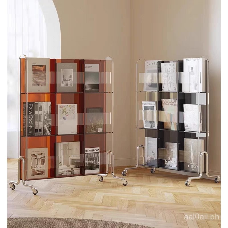 Acrylic Floor Reading Bookshelf Movable Living Room Storage Rack Simple ...