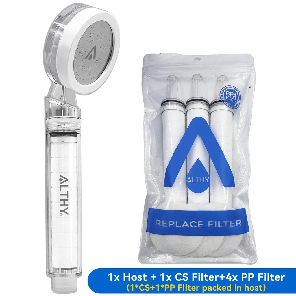 ALTHY High Pressure Handheld Shower Head With Filter – 3-Stage Water Filtration Removes Chlorine, Rust & Heavy Metals, Includes 1 Shower Head + 4 Replacement Filters