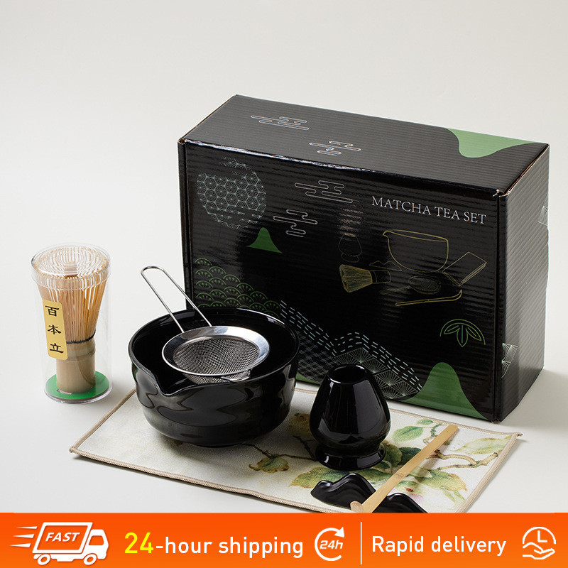 Matcha Whisk Set - 7-Piece Ceramic Bowl & Bamboo Whisk Kit With Sifter & Stand