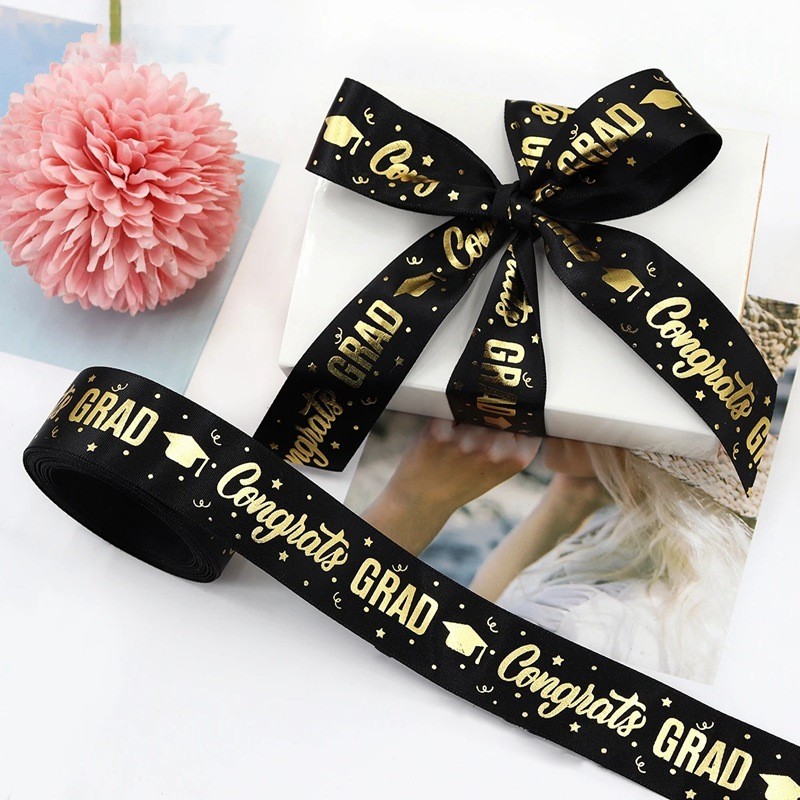 Graduation Ribbon Congrats Grad Black Gold Ribbon Class of 2025 ...