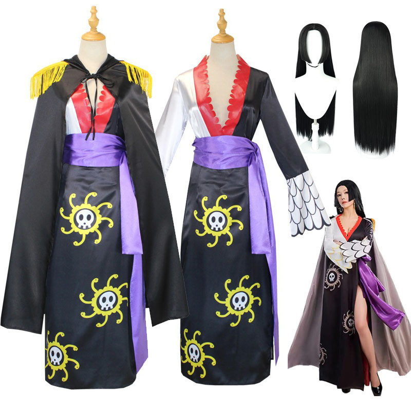 Boa Hancock Cosplay Costume With Cloak Earrings Wig Black Cheongsam ...