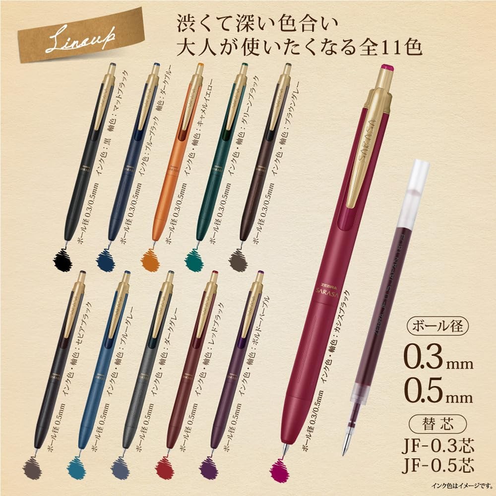 Zebra Sarasa Grand Gel Ink Rollerball Pen, 0,5 mm fijne punt, vintage inkt op waterbasis kleur, kameelgeel, P-JJ57-VCY