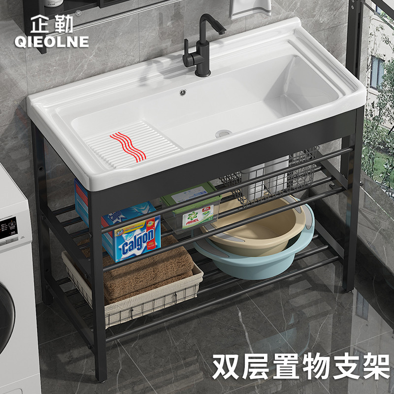 Bathroom Sinks Laundry Pool Balcony Household Stainless Steel Laundry Sink Wash Basin With Washboard Easy To Clean Double Sink Laundry Pool Gift Color A Size 604822cm