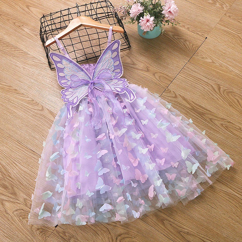 Floral butterfly suspender dress