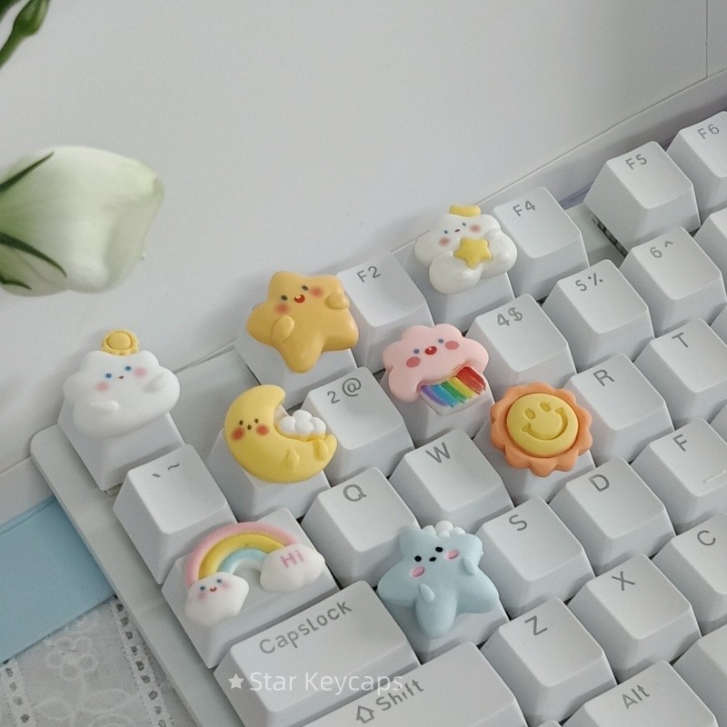 New Diy Star Moon Keycap Personalized Handmade Key Cap Cute Rainbow ...