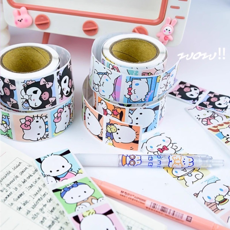 200Pcs/roll Sanrio Sticker Kawaii Kuromi Hello Kitty P Cinnamoroll ...