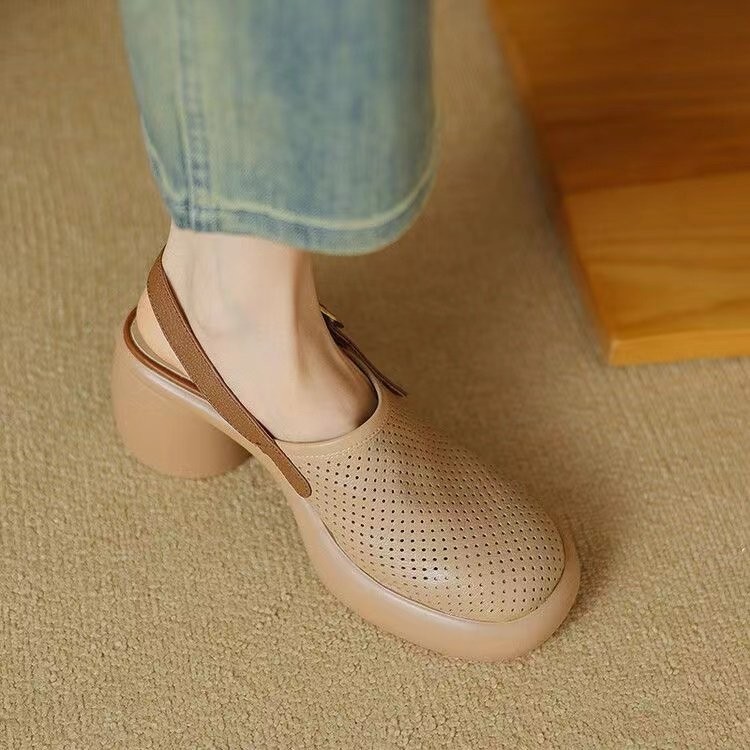 Open Toe Cross Strap Chunky Heels