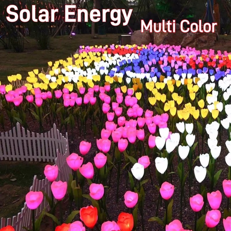 Garden Tulip Flower Shape LED Solar Powered Waterproof Tube Lawn Lights ...