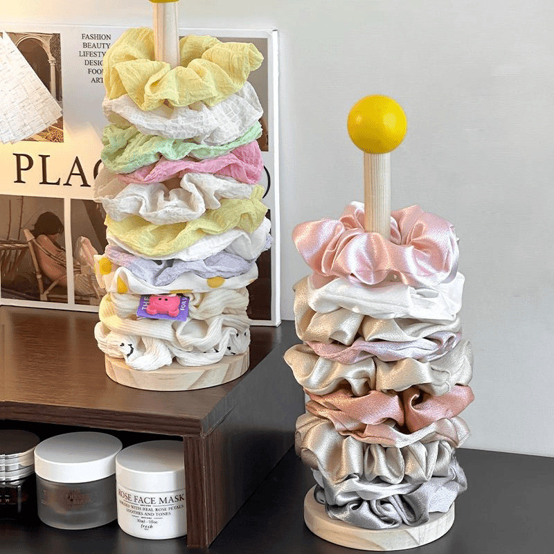 Wooden Vertical Scrunchie Storage Rack Kids Headband Rubber Band Claw ...