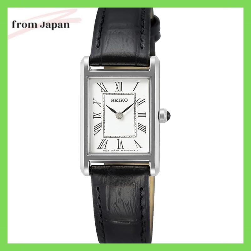SEIKO SWR053 Wristwatch Ladies Square Design Quartz White Dial x Black  Leather Band SWR053P1