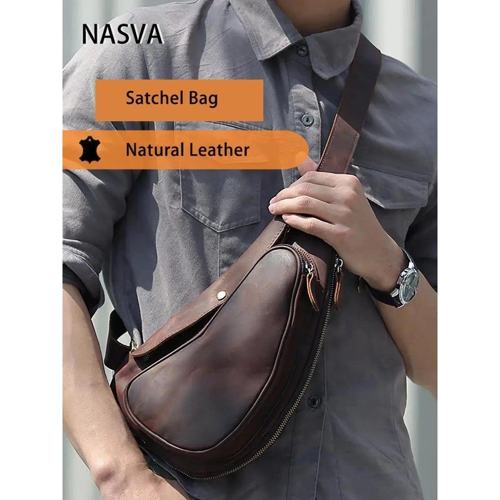 Crazy Horse Leather Retro Men's First Layer Cowhide Portable Briefcase