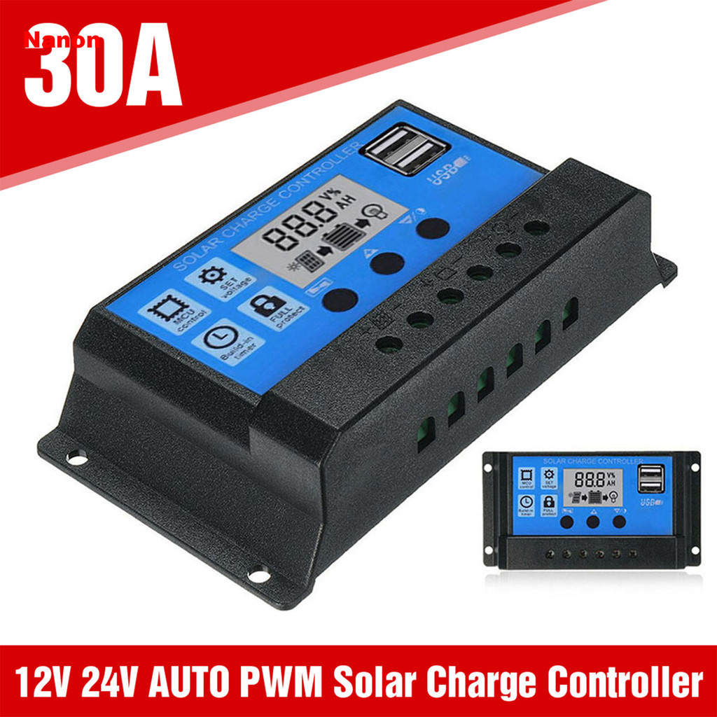 Nanon 30A PWM Solar Charge Controller 12V/24V Battery Regulator Solar ...