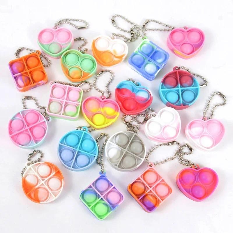 5pcs/set Silicone Mini Pop Fidget Toys with Keychain Finger Press ...