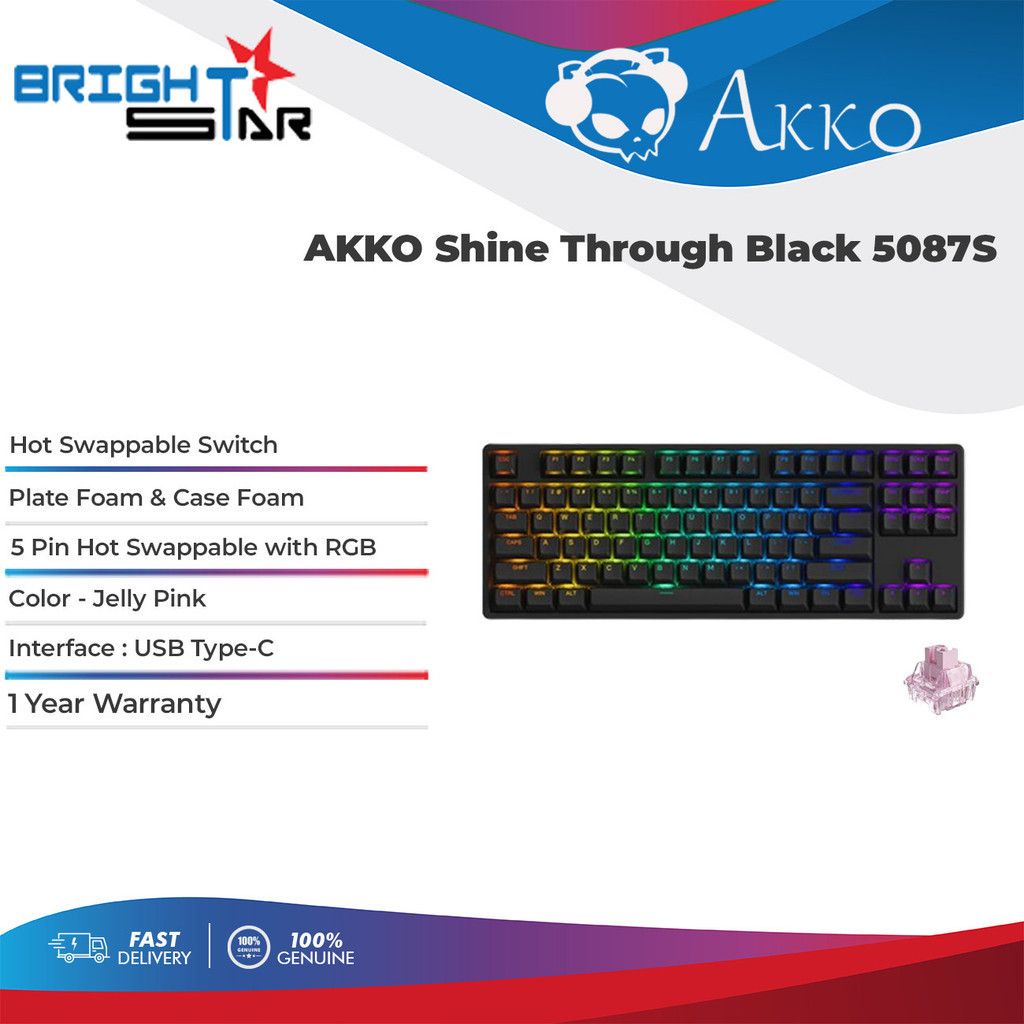 AKKO 5087S Shine-Through Black Hot Swappable with AKKO Jelly Pink ...