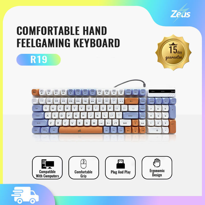 Zeus K-19 Wired Membrane Gaming Keyboard 98 Keys 3 Spell Color Matching ...