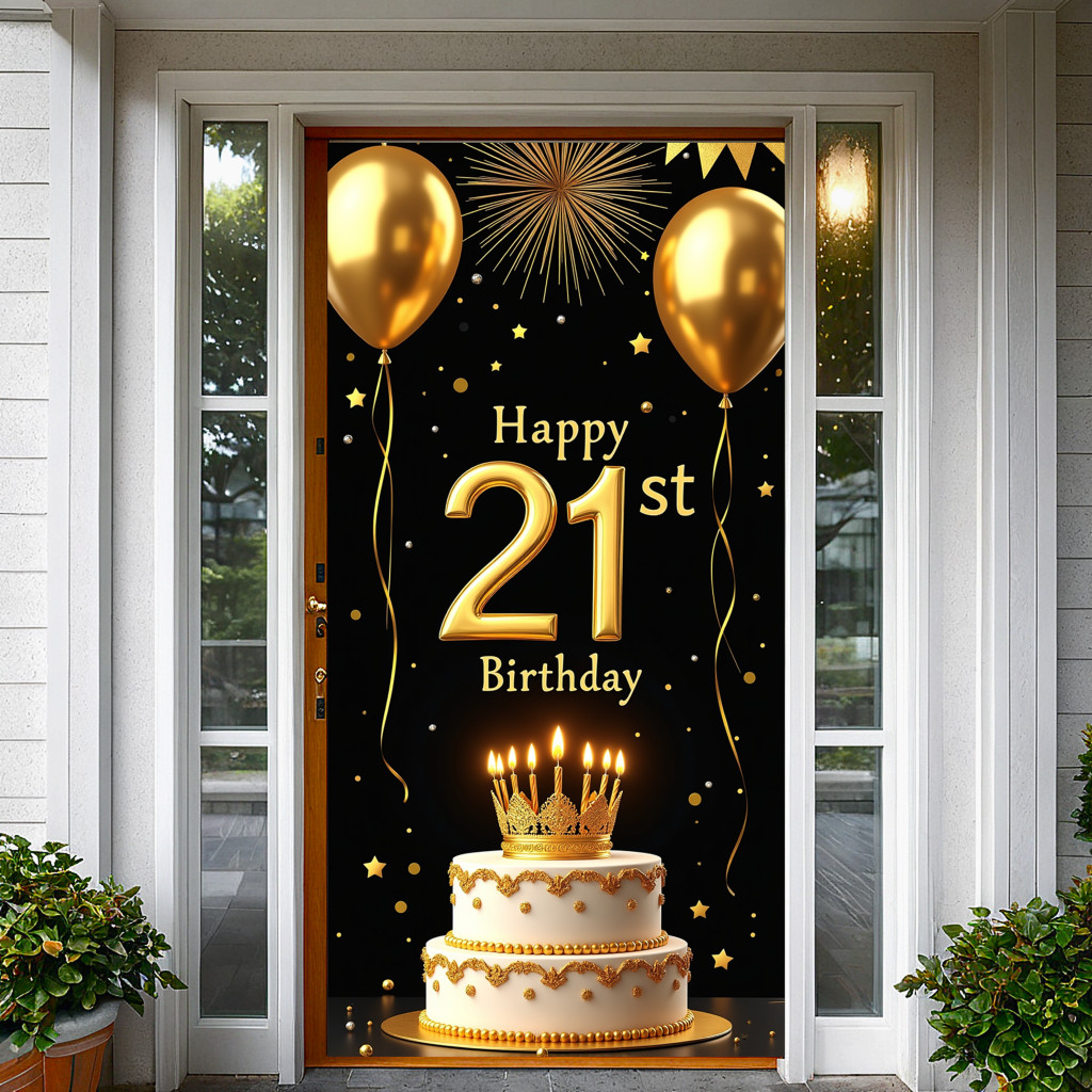 Golden Black 21st Birthday Banner Party Backdrop Celebration Wall ...