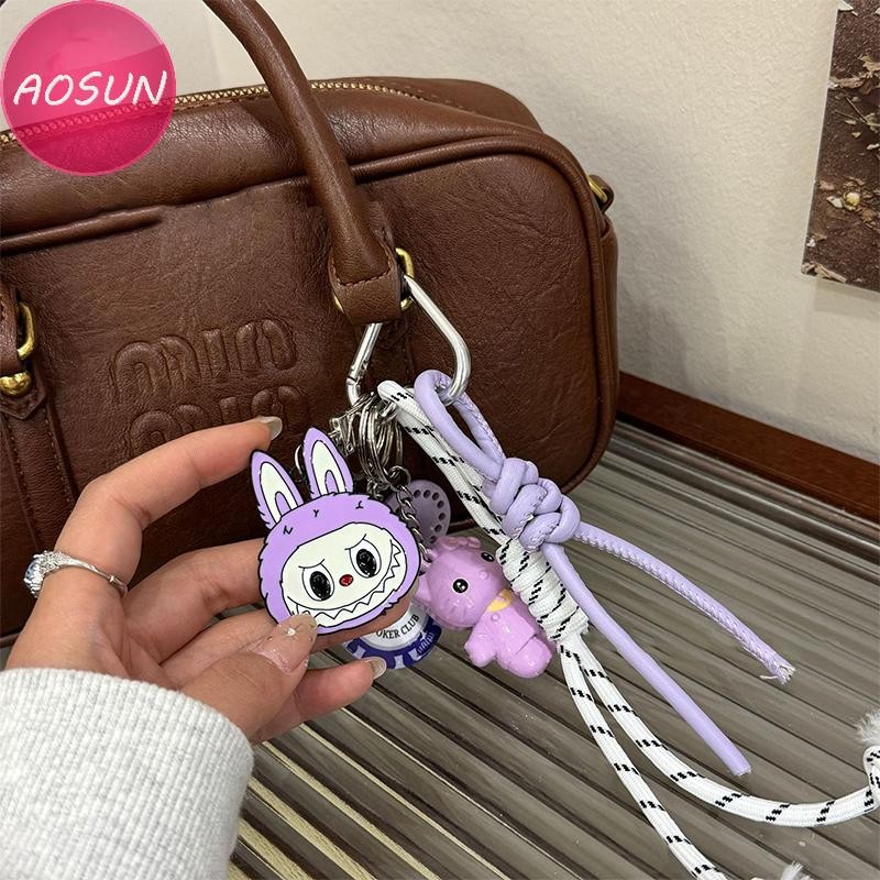 AOSUN Kawaii Labubu KT Cat Keyring Y2K Purple Climbing Rope Keychain ...