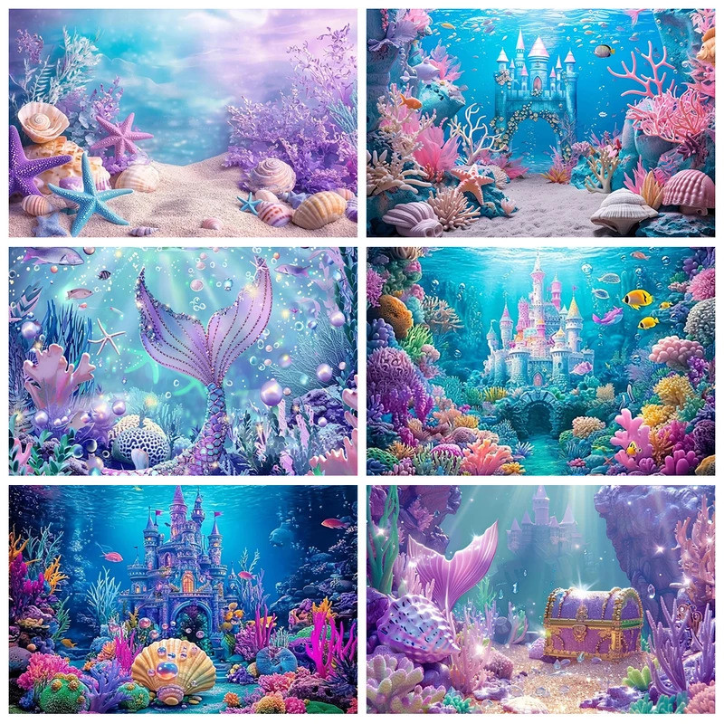 Mermaid Under The Sea Kids Birthday Party Backdrop Underwater World ...