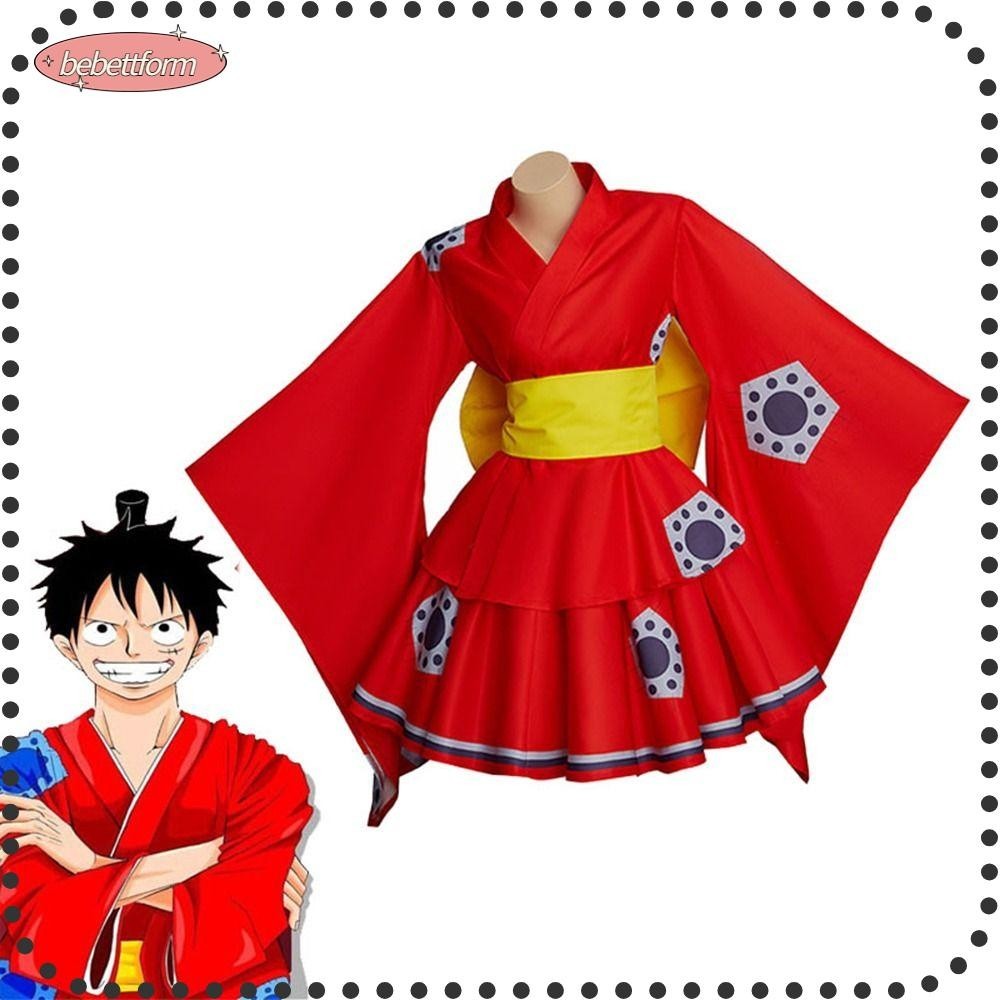 LUCKY Luffy Cosplay Costume, Red Wano Country Luffy Lolita Dress ...